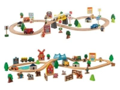Playtive Holz-Eisenbahn-Sets, 57-teilig, Echtholz
