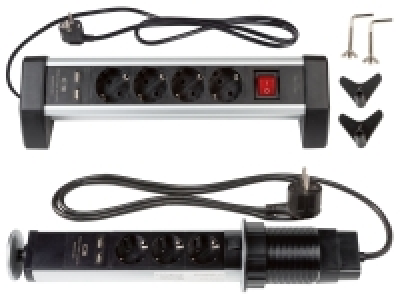SILVERCREST® Alu-Tischsteckdosenleiste, 3-/ 4-fach, 2 USB-Anschlüsse 14.99 €