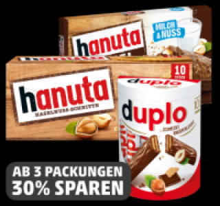 Penny  Preis ab 3 Packungen FERRERO Duplo, Hanuta oder Hanuta Riegel