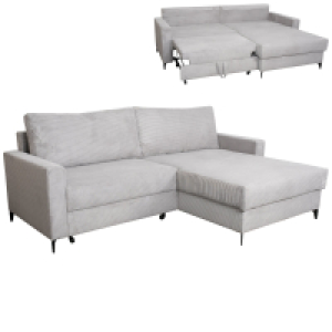 Ecksofa - hellgrau - Cord - Liegefl&auml;che und Staukasten