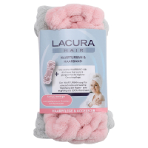LACURA HAIR Haarturban-Set mit Nassb&uuml;rste oder Haarband, 2er-Set