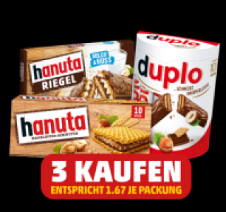 FERRERO Hanuta Riegel, HANUTA oder Duplo