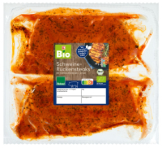 K-BIO Bioland Schweine- R&uuml;ckensteaks mariniert