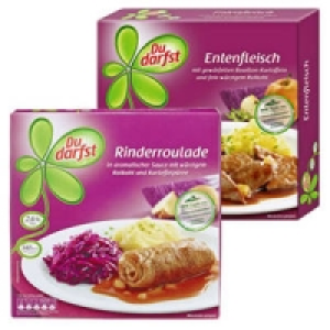 Du darfst Menüs Rinderroulade oder Entenfleisch 2.19 €