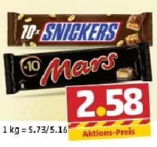 MARS, SNICKERS oder TWIX Schokoriegel 2.58 €