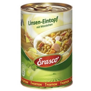 Erasco 1 Portion Linseneintopf oder Gulaschsuppe 0.99 €