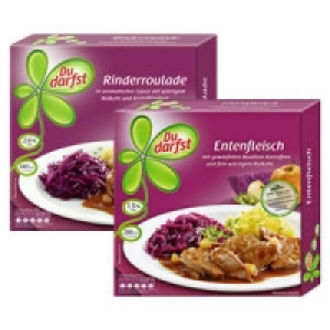 Du darfst Menüs Rinderroulade oder Entenfleisch 2.29 €