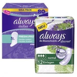 always Slipeinlagen Giga-Pack oder discreet Binden versch. Sorten, jed
