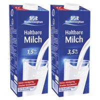Real  Weihenstephan Haltbare Milch 1,5/3,5 % Fett, 1-Liter-Packung, ab 12 Pa