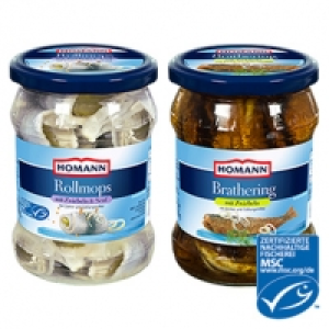 Homann Brathering oder Rollmops und weitere Sorten, jedes 500-g-Glas/2