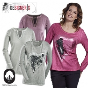 Damen-Shirt &middot; Gr&ouml;&szlig;e: 36 - 46 oder 38- 46 &middot; mit wendbaren Pailletten
