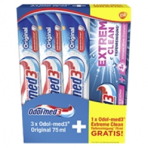 3 x Odol-med3 Original Zahncreme 75ml + 1 Extreme Clean Tiefenreinigun
