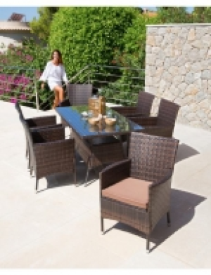 13tlg. Gartenm&ouml;belset Santiago, 6 Sessel, Tisch 150x80 cm, Polyrattan