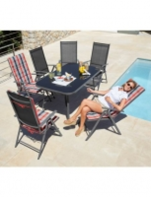 Gartenm&ouml;belset Oslo, 13-tgl., 6 Hochlehner, Tisch 150x90 cm, Alu/Texti