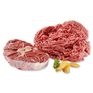 Frisches Rinderhackfleisch oder Rinderbeinscheibe je 100 g 0.50&nbsp;&euro;