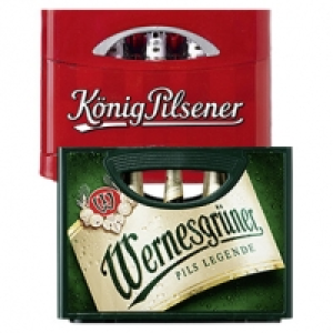 K&ouml;nig Pilsener oder Wernesgr&uuml;ner 20 x 0, 5 Liter, jeder Kasten