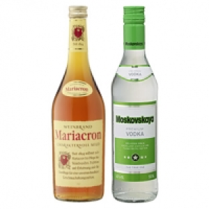 Moskovskaya Russischer Vodka oder Mariacron Weinbrand 40/36 % Vol., je 5.99&nbsp;&euro;