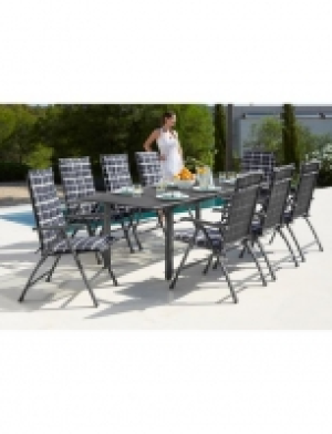 Gartenmöbelset Toulouse, 8 Hochlehner,Tisch 180-240cm, Stahl, blau-kar