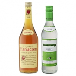 Moskovskaya Russischer Vodka oder Mariacron Weinbrand 40/36 % Vol., je 5.99&nbsp;&euro;
