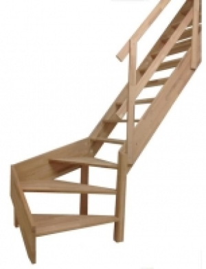 Raumspartreppe Rhodos, offene Stufen, 1/4 rechts gewendelt, Holzgeländ