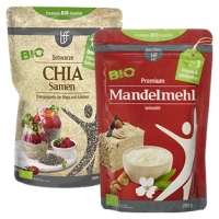 Real  bff Bio Mandelmehl teilentölt oder Chia Samen jede 200/500-g-Packung