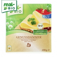 Real  Bio Genussdammer Schnittkäse in Scheiben, 45 % Fett i. Tr., jede 200-g