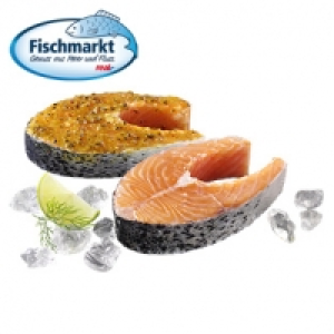 Lachssteaks natur oder grillfertig mariniert aus Aquakultur, Nordostat 1.29 €