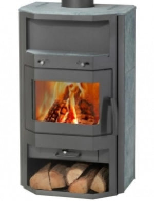 Kaminofen Bern V3, Naturstein, 6 kW, Prismatische FormTee- & Holzfach