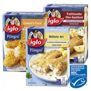 iglo Filegro Müllerin-Art, Crunchn Fisch 250 g oder Ofen-Backfisch 240