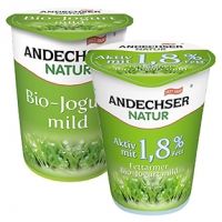 Real  Andechser Natur Bio-Jogurt, mild 0,1/1,8/3,8 % Fett, jeder 500-g-Beche