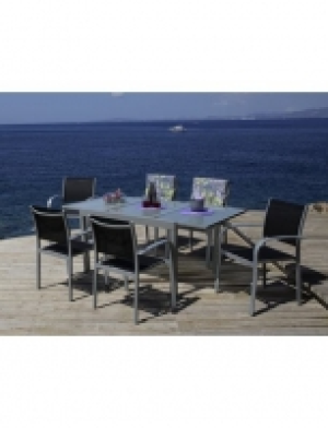 7-tgl. Gartenm&ouml;belset Lima, 6 Sessel, Tisch 120-180 cm, Alu/Textil, sc