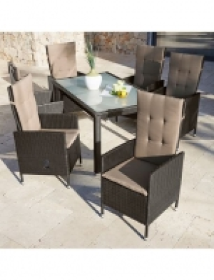 Gartenmöbelset Madrid, 13-tlg., 6 Hochlehner, Tisch, Polyrattan, braun