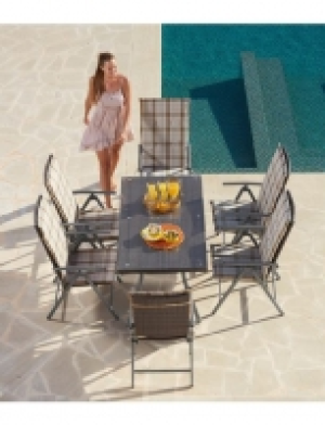 Gartenmöbelset Pavia, 13-tlg., 6 Hochlehner, Tisch 140x80 cm, Polyratt