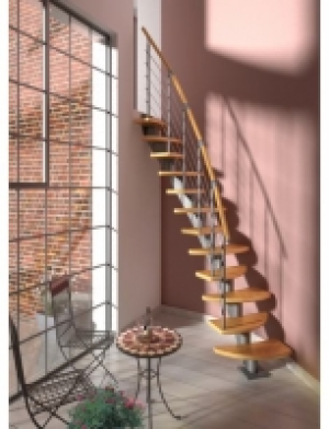 Systemtreppe Berlin, Edelstahlgeländer mit Holzhandlauf aus Buche, BxH