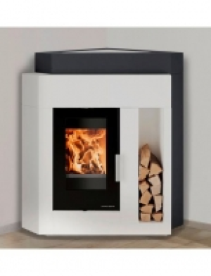 Kaminbausatz Pinus Eckmodel, 8 kW, seitliches Holzfach, ext. Luftzufuh