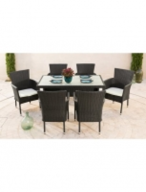 Gartenmöbelset Trentino, 6 Sessel, Tisch 140x80 cm, Polyrattan, braun