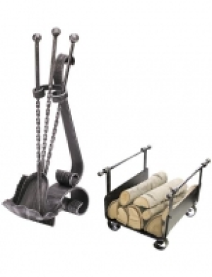 Kaminbesteck Schmiedeeisen, 4-tlg., inkl. Holzkorb 64.99&nbsp;&euro;