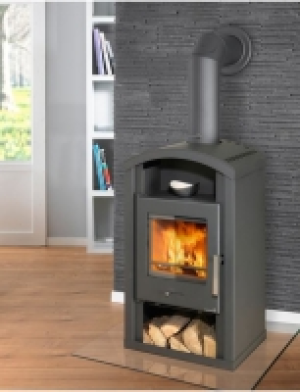 Kaminofen Nova, Stahl, 6,5 kW, klassische Rundhaub,Tee- & Holzfach