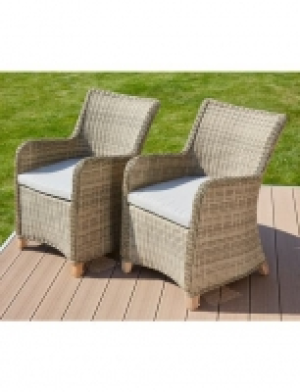 Gartenstuhl Nova, (2er Set), Polyrattan/Holz, inkl. Auflagen, natur