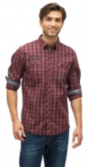 Tom Tailor gemustertes Hemd mit Brusttaschen, tawny port red