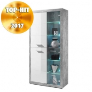 Vitrine STONE - Beton-Optik - wei&szlig; gl&auml;nzend - mit Beleuchtung 179.99&nbsp;&euro;