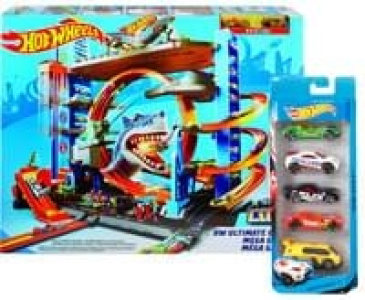 Real  Hot Wheels Megacity Parkgarage + 5er Geschenkset