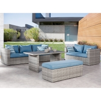 OBI Best Freizeitmöbel Gartenmöbel Lounge-Gruppe Curacao 4-tlg. Warm-Grey/Blau