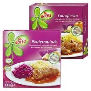 Du darfst Menüs Rinderrouladen oder Entenfleisch