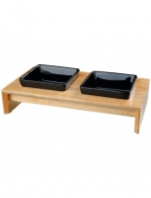 Fressnapf-Set, Keramik/Holz, 2 x 400 ml