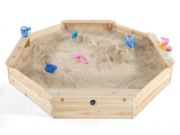 Lidl  Plum® Kinder Sandkasten aus Holz mit Sitzbänken und Schutzhülle
