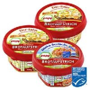Popp Brotaufstrich, Ei oder Seelachs 0.89 €