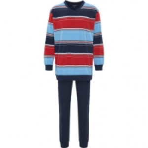 Dunmore Pyjama, lang, Jersey, Blockstreifen, V-Ausschnitt, Gumibund, f