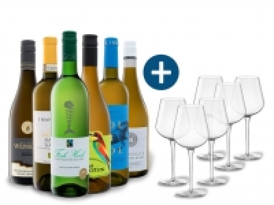 6 x 0,75-l-Flasche Weinpaket Weiße Vielfalt mit 6er Weißwein-Gläserset 56.99 €