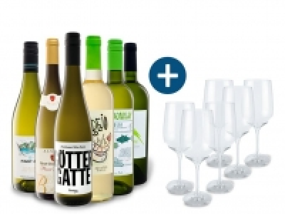 6 x 0,75-l-Flasche Weinpaket Entdecker Weiß mit 6er Weißwein-Gläserset 34.99 €